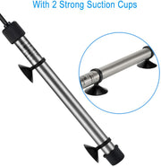 Hygger submersible titanium pinpoint aquarium heater attached to an aquarium, designed for precise temperature control.