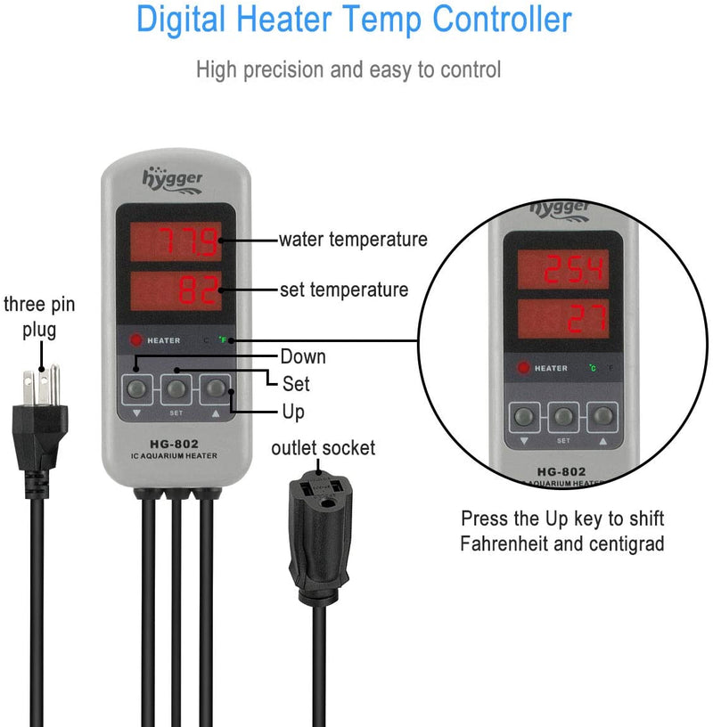 Hygger submersible titanium aquarium heater, designed for precise temperature control in fish tanks.