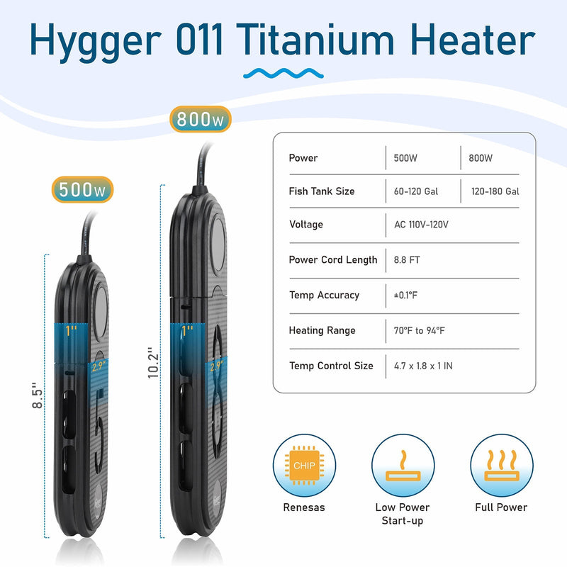 Hygger titanium aquarium heater, a durable water heater accessory designed for fish tanks, with adjustable temperature control.