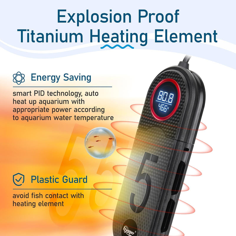 Hygger titanium aquarium heater, a sleek, durable accessory for maintaining water temperature in fish tanks.