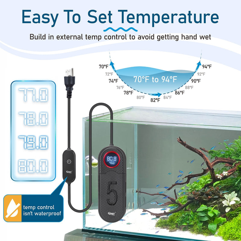 Hygger titanium aquarium heater, accessory for fish tanks, with adjustable temperature control and durable titanium construction.