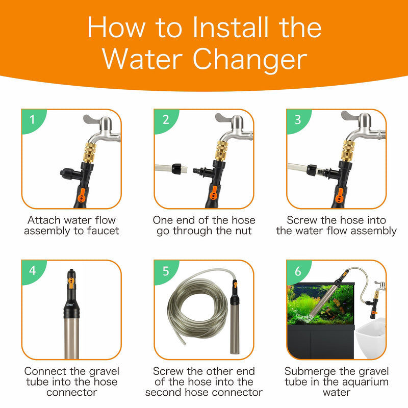 Hygger water changer with metal faucet connector, marine aquarium accessory for easy water changes and maintenance.
