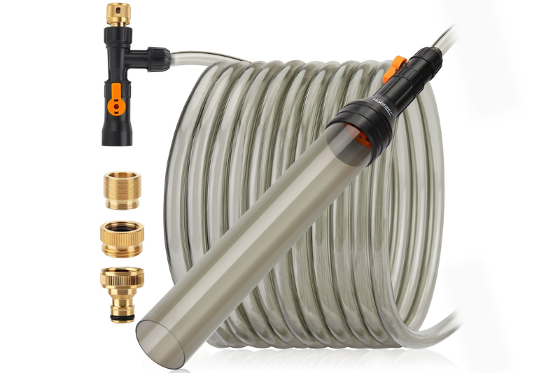 Hygger water changer with metal faucet connector, flexible tubing and easy control valve for aquarium water changes.
