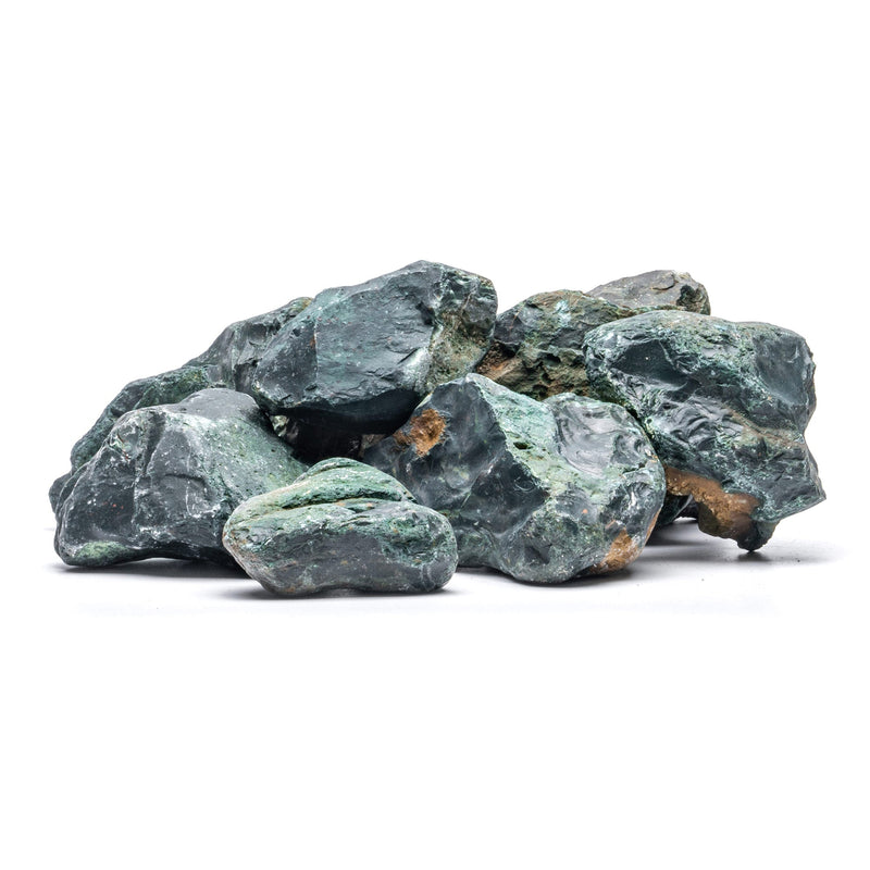 Close-up of a smooth jade stone from UNSHARDSCAPE, showcasing its green color and polished surface.