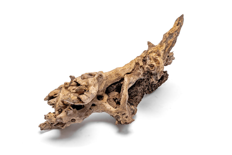 Natural driftwood piece called Madra Wood by UNSHARDSCAPE, showcasing its textured, weathered wood surface and organic shape.