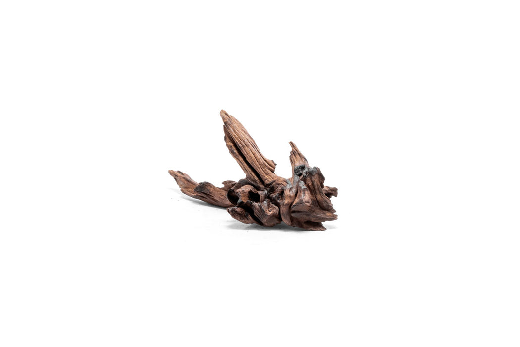 Natural Malaysian driftwood piece from UNSHARDSCAPE, showcasing twisted, weathered wood with unique textures and organic shapes.