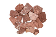 Red River Slate stone from UNSHARDSCAPE with a natural, textured red and gray surface suitable for landscaping or decor.