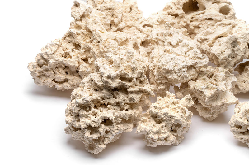 Natural Reef Saver Rock by Marco Rocks, 40LB hardscape limestone for reef aquariums, showing textured surface and irregular shape.