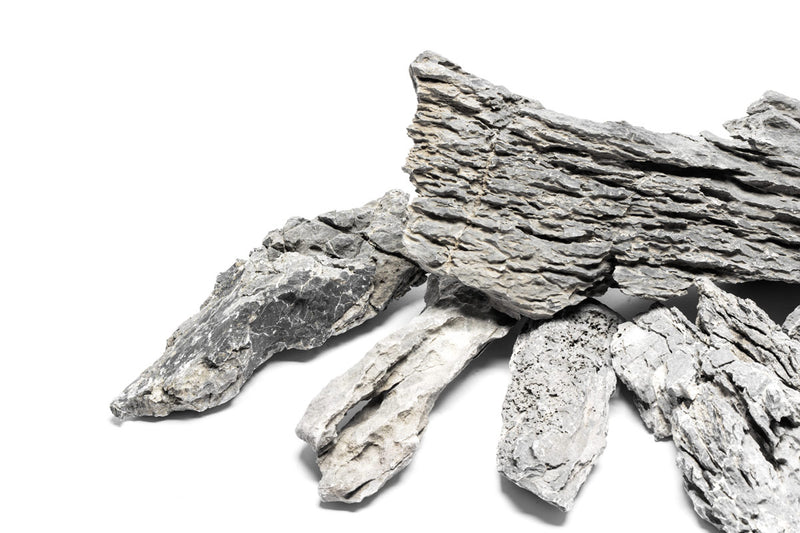 Long Seiryu stone from UNSHARDSCAPE, a natural hardscape element with textured gray surface and subtle blue-green hues.