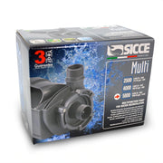 Sicce Multi Pump for aquarium or pond circulation, compact design with multiple outlet options, black and silver finish.