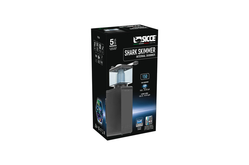 Sicce Shark Internal Skimmer filter installed in an aquarium for efficient protein skimming and water purification.