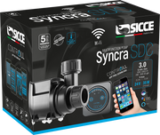 Sicce Syncra SDC return pump for aquarium or water circulation systems, shown in a close-up view of the pump and accessories.