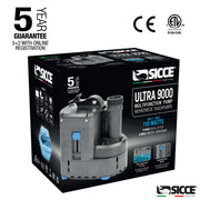 Sicce Ultra 9000 submersible pump used as an aquarium or pond water circulation accessory, with a compact design and sturdy build.