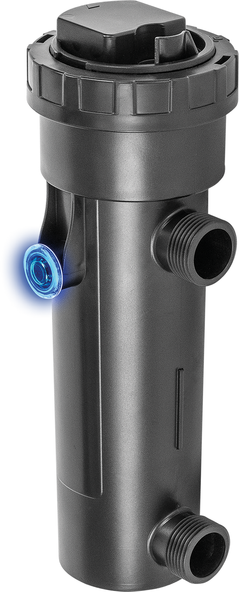 Sicce UV-C Clarifier for aquarium, compact filter device with clear housing and UV bulb, helps keep aquarium water clean.