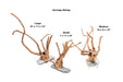 Natural spiderwood driftwood arrangement on slate surface, showcasing organic shapes and textures for decorative or artistic use.