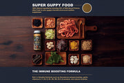 Ultra Fresh Royal Guppy Mignon Pellet fish food in a clear container, designed for small tropical fish like guppies.