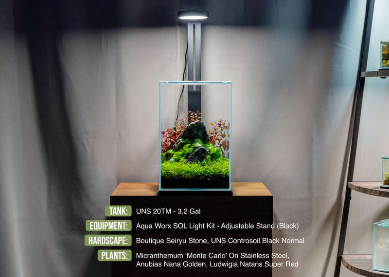 Ultum Nature Systems UNS 20TM 3.2-gallon prism rimless tank with sleek glass design for aquatic environments.