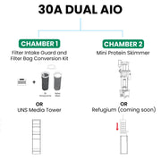 Ultum Nature Systems UNS 30A 7.1-gallon dual AIO rimless aquarium with sleek, modern design and clear glass panels.