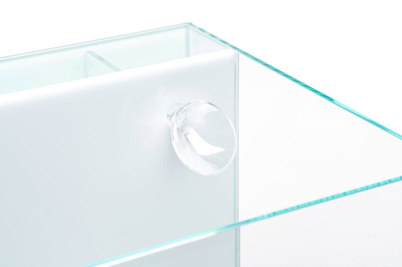 Empty 5.5-gallon Ultum Nature Systems UNS 30A all-in-one rimless aquarium in white, with clear glass and sleek rimless design.