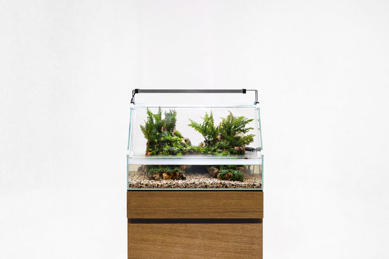 Rimless UNS 45E Paludarium Enclosure Kit by Ultum Nature Systems with glass panels for aquatic and terrestrial habitat display