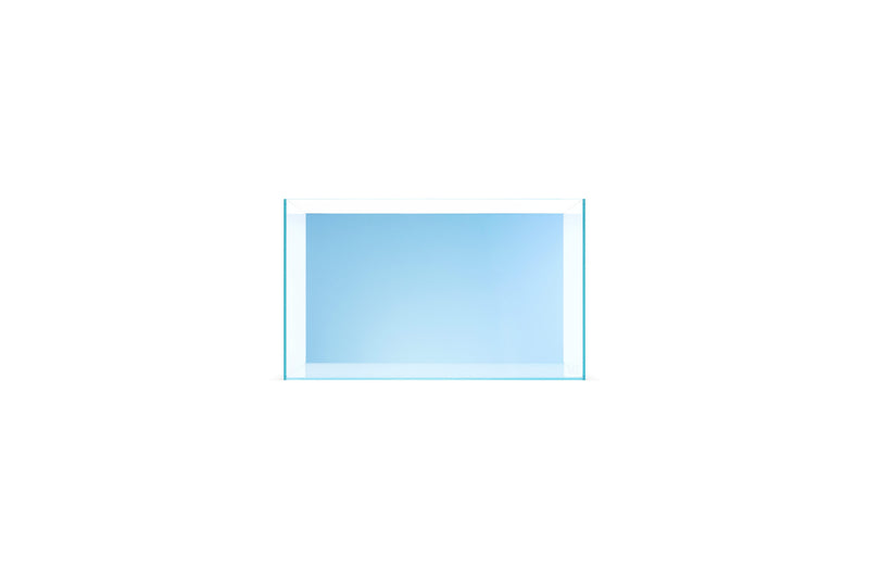 Blue rimless aquarium by Ultum Nature Systems, UNS 5N, 4.6-gallon limited edition tank with sleek, clear glass design.