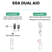 Ultum Nature Systems UNS 60A 20-Gallon dual AIO rimless aquarium showing clear glass panels and sleek modern design.