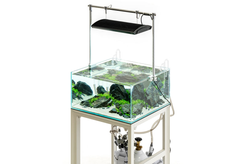 Ultra clear rimless aquarium by Ultum Nature Systems, UNS 60CS 28.5-gallon tank with sleek, modern design for freshwater or marine setups.
