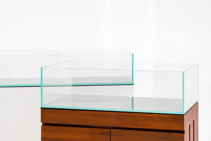 Ultra clear 33.3-gallon rimless aquarium from Ultum Nature Systems UNS 90SS series, showcasing sleek, modern rimless tank design.