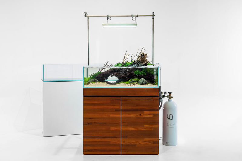 Ultra clear 33.3-gallon rimless aquarium by Ultum Nature Systems, showcasing sleek, transparent glass tank for freshwater or marine setups.