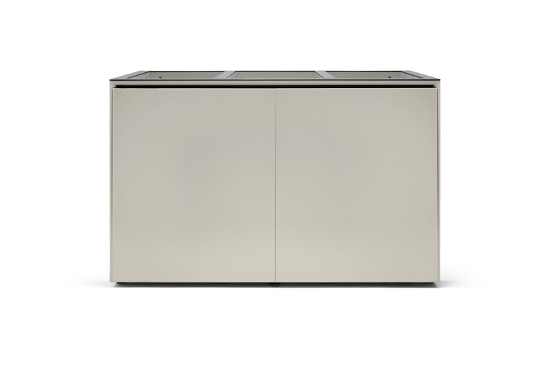 White UNS Aluminum Aquarium Stand by Ultum Nature Systems, sturdy and sleek support for fish tanks in a modern home or office setting.