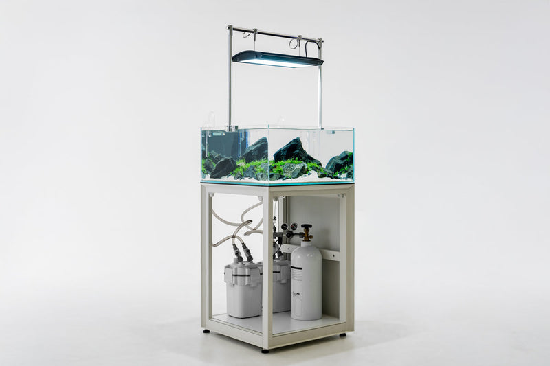White UNS Aluminum Aquarium Stand by Ultum Nature Systems, sturdy and sleek support for fish tanks.