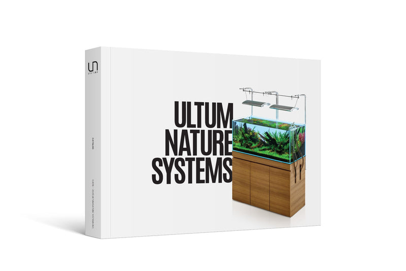 Ultum Nature Systems UNS Catalog Book displaying accessories and product options for aquarium setups.