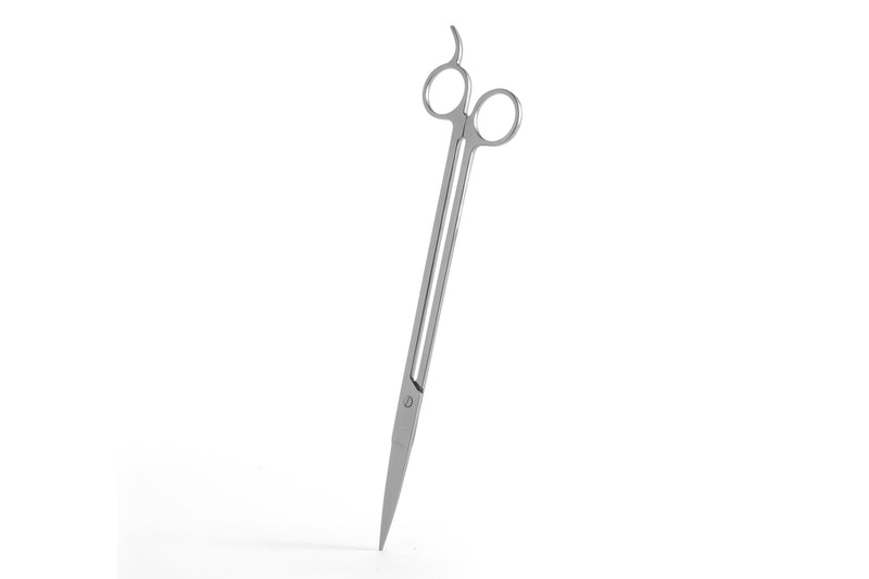 UNSTOOLS UNS Pro aquascaping tools grey straight scissors for precise plant trimming in freshwater aquariums.