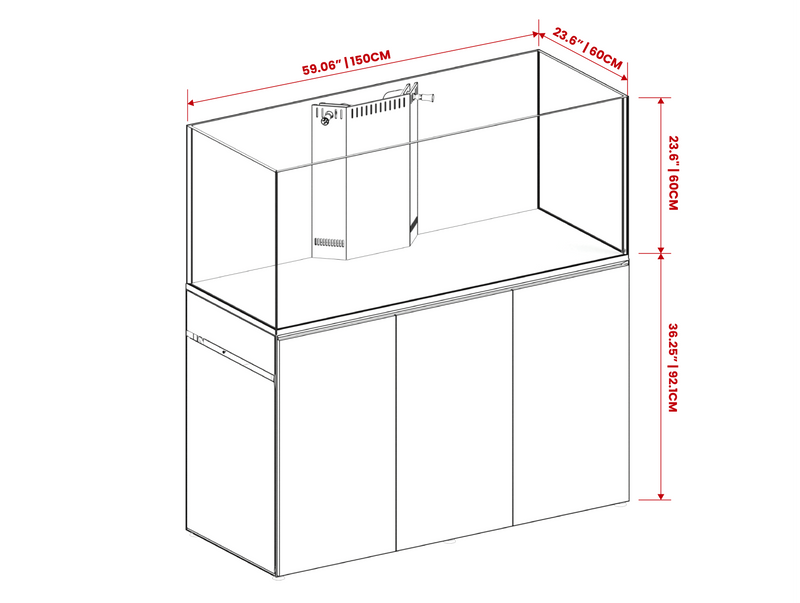 Rimless UNS Reef System R150 aquarium by Ultum Nature Systems, clear glass tank suitable for reef or marine setups.