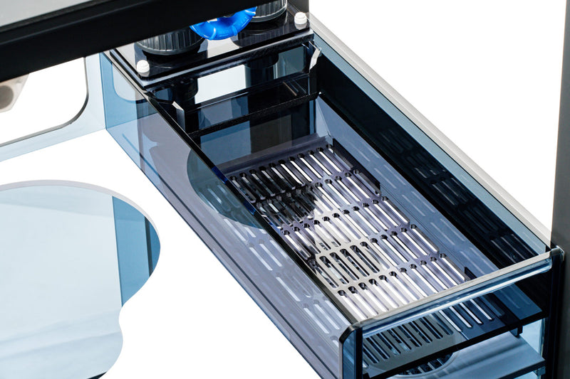 Rimless UNS Reef System R180 aquarium by Ultum Nature Systems, clear glass tank with sleek, modern design for reef aquariums.