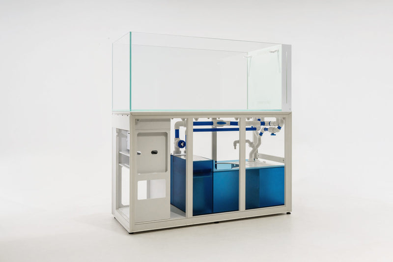 Rimless UNS Reef System R150 Peninsula Limited Edition aquarium by Ultum Nature Systems with sleek design and clear glass.
