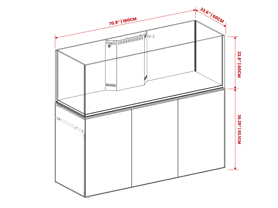 Rimless UNS Reef System R180 aquarium by Ultum Nature Systems, clear glass tank with integrated filtration system.