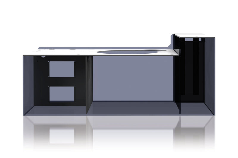 Rimless UNS Reef System R180 shallow reef aquarium by Ultum Nature Systems, clear glass tank with sleek rimless design.