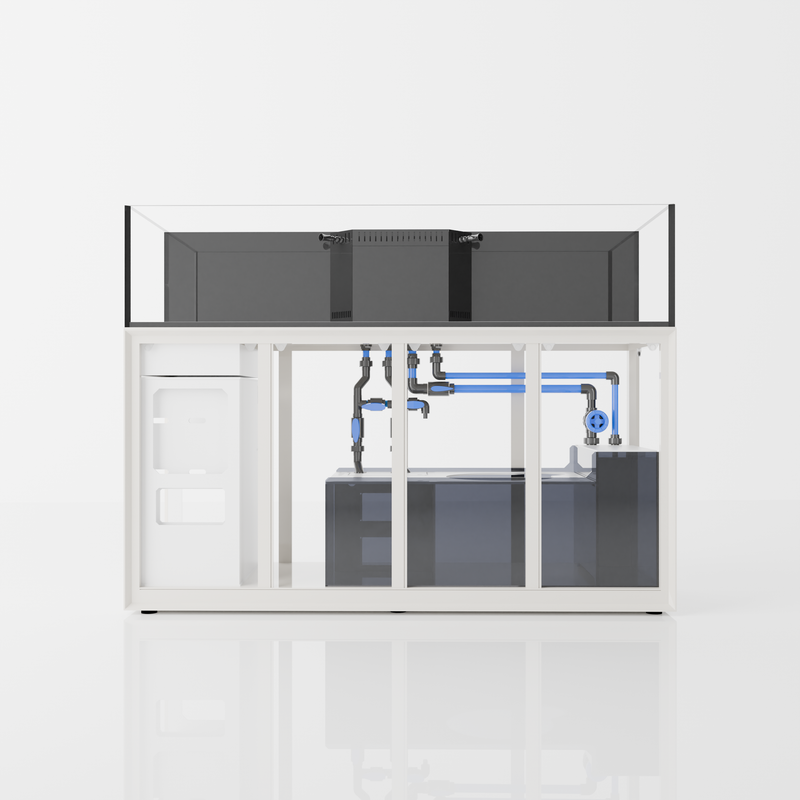 Clear rimless UNS Reef System R180 Shallow tank by Ultum Nature Systems with transparent glass and sleek design.