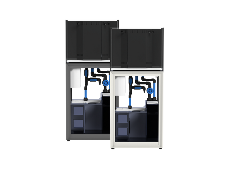 Rimless UNS Reef System R60 aquarium by Ultum Nature Systems with clear glass and sleek design for reef keeping.