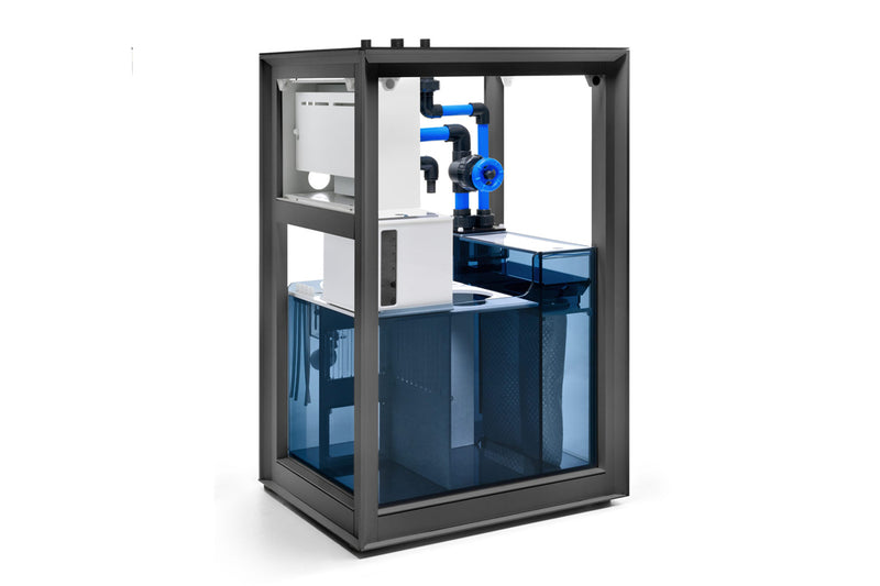 Rimless UNS Reef System R60 aquarium by Ultum Nature Systems, clear glass tank for marine or reef environments.