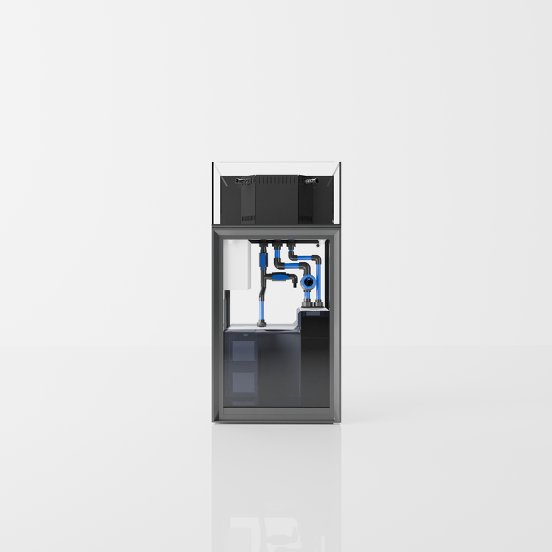 Rimless UNS Reef System R60 shallow tank by Ultum Nature Systems, clear glass aquarium for marine or freshwater setups.