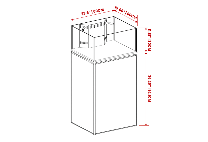 Ultem Nature Systems UNS Reef System R60 Shallow rimless aquarium tank with clear glass and minimalist design.