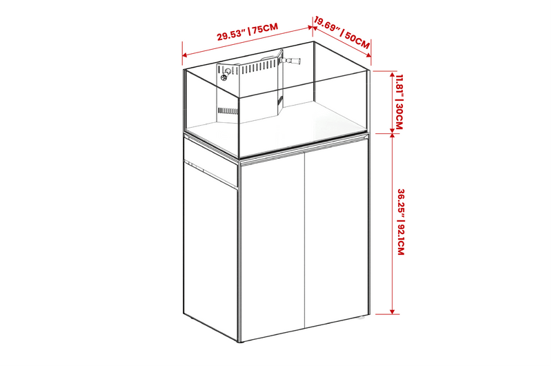 Ultem Nature Systems UNS Reef System R75 Shallow rimless aquarium tank with clear glass and sleek design.