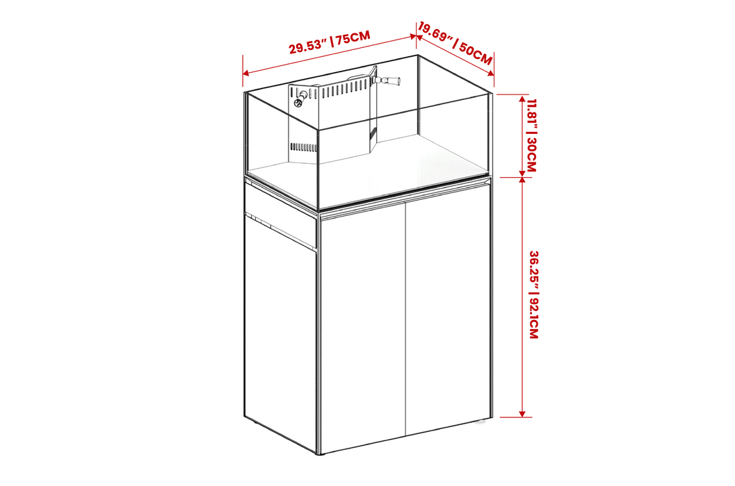 Ultum Nature Systems UNS Reef System R75 Shallow rimless tank with clear glass and minimalist design for marine or freshwater aquariums.