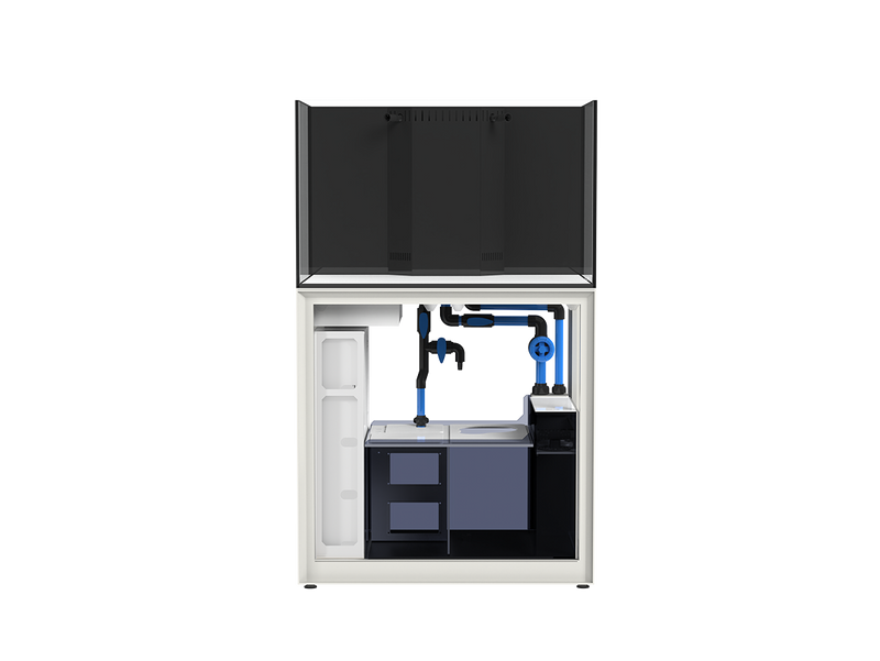 Rimless UNS Reef System R90 aquarium by Ultum Nature Systems, clear glass tank with sleek design for reef hobbies