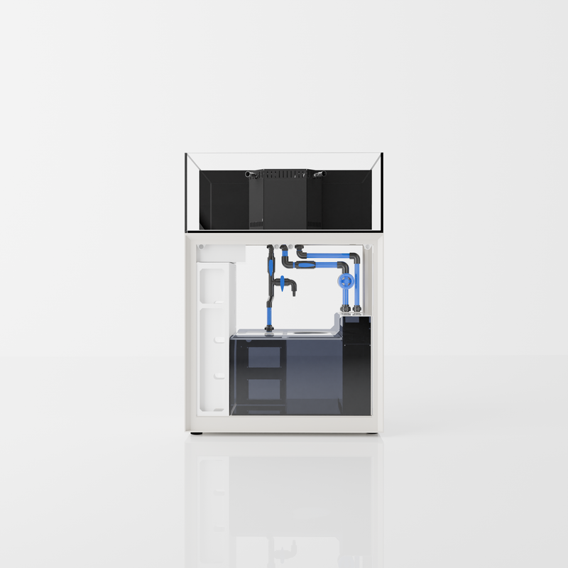 Ultem Nature Systems UNS Reef System R90 Shallow rimless aquarium tank with clear glass and minimalist design.