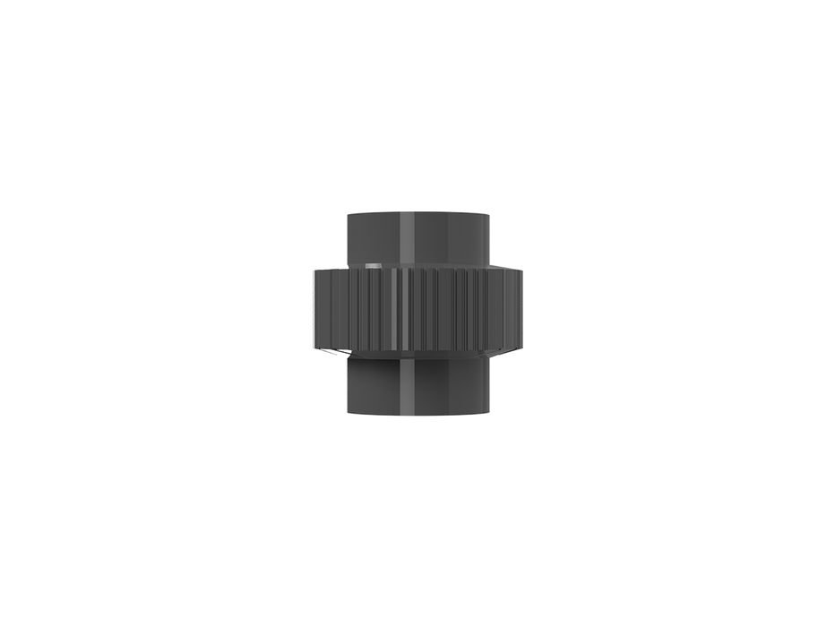 Flowcolour UPVC union connector for DIN to ANSI piping, durable plastic pipe fitting, used in plumbing and industrial applications.