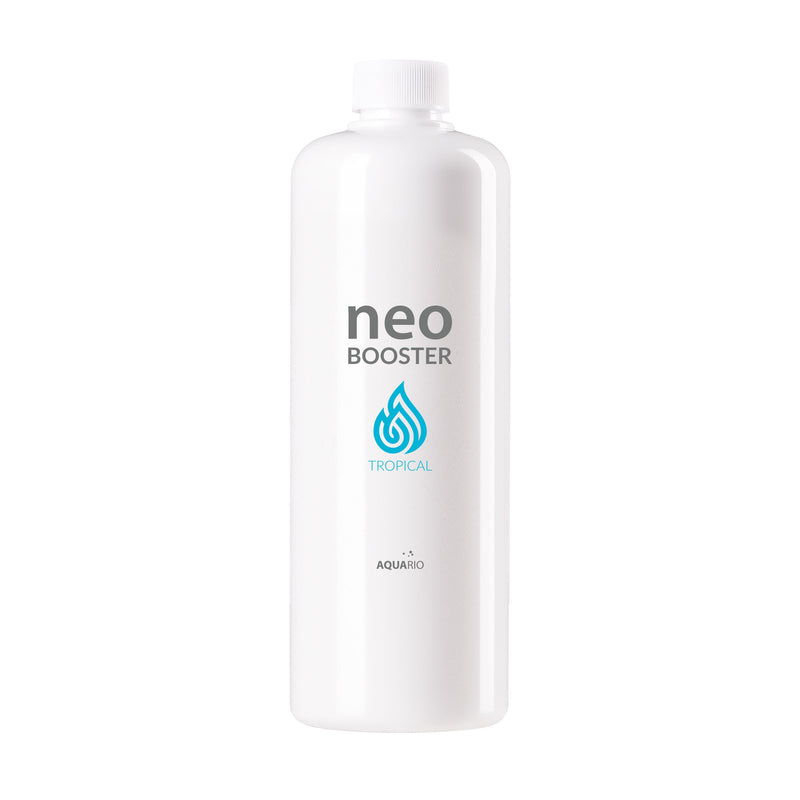 Aquario Neo Booster Tropical water conditioner bottle for aquarium water treatment, featuring tropical fish on the label.