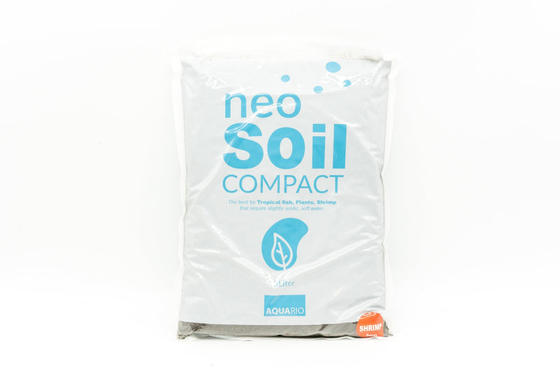 Aquario Neo Shrimp Soil substrate for aquariums, showing fine, dark-colored shrimp-safe substrate for aquatic plants and shrimp habitats.